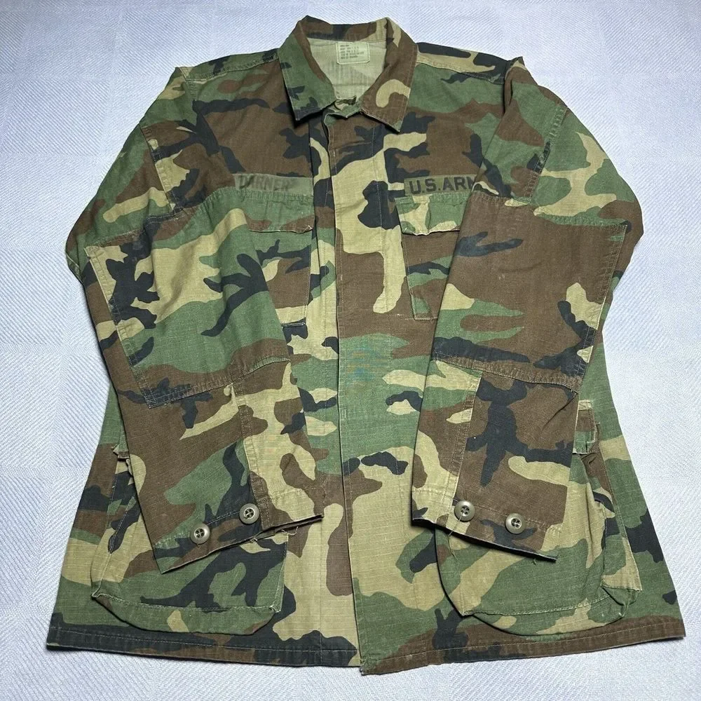 Vintage 1980s Army‎ Woodland Camo Hot Weather Coat Combat BDU Size Small Long